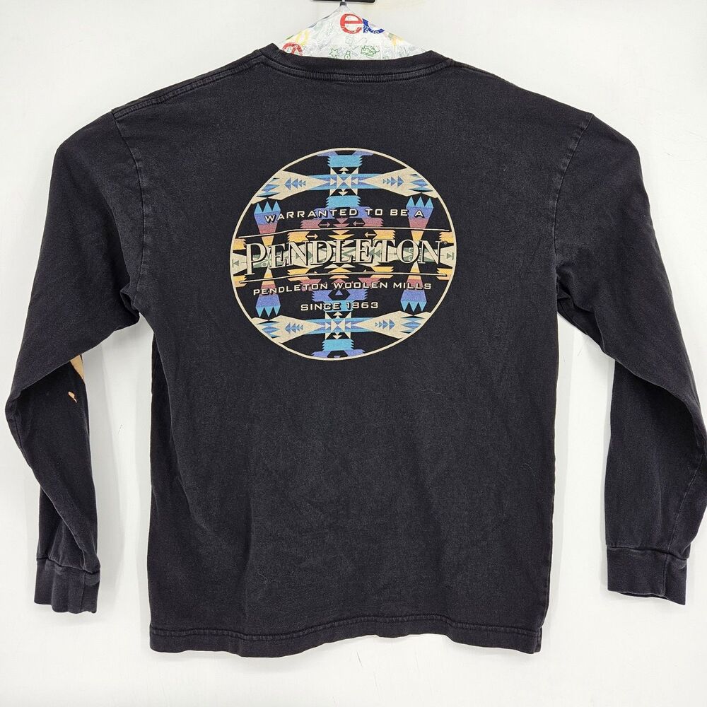 Pendleton Shirt Mens Large Graphic‎ Tee Double Sided Long Sleeve Aztec Black